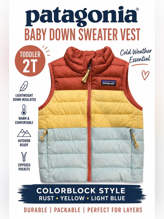 Patagonia Other - Patagonia Baby Down Sweater Vest 2T Colorblock Puffer Toddler Kids